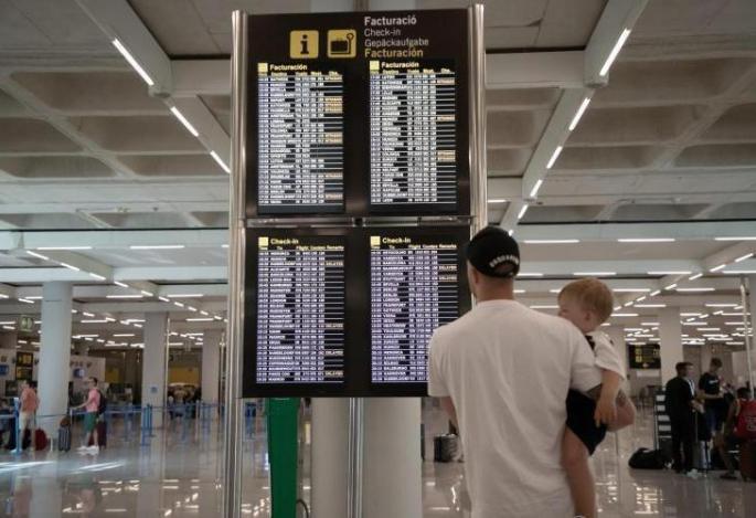 Airport information board in Palma, Mallorca