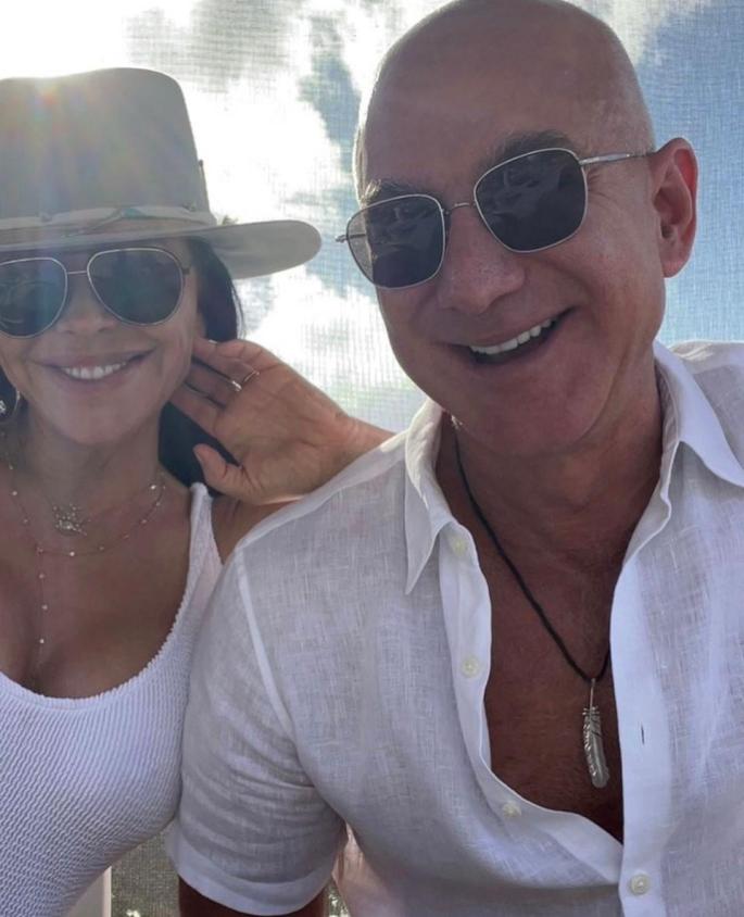 Jeff Bezos and Lauren Sánchez aboard their luxurious sailing yacht.