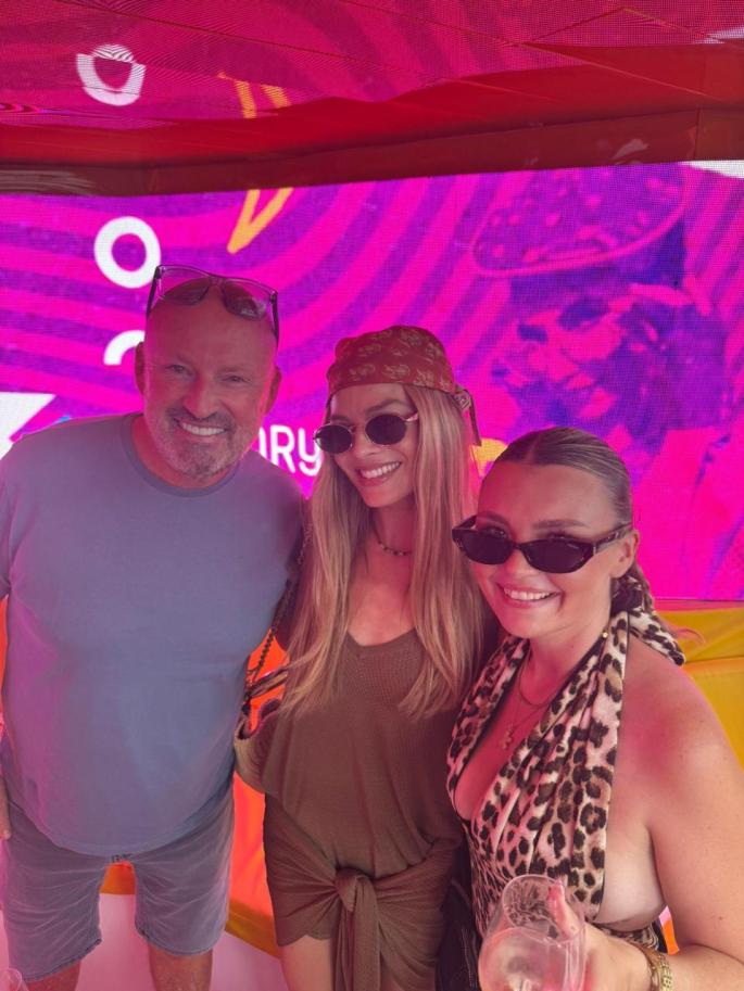 From left to right: Tony Truman, Margot Robbie, and Kiki Truman at O Beach last Tuesday.