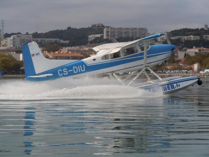 A seaplane in the Pollensa Bay, Majorca