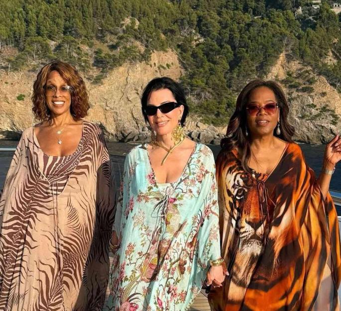 Kris Jenner, Oprah Winfrey and Gayle King showing off their kaftans.