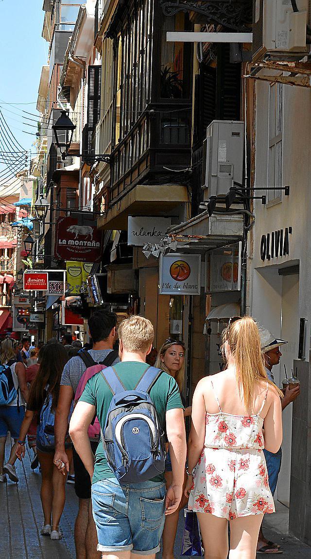 Tourists walking in the centre of Palma