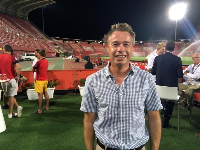 Graemer Le Saux poses at Son Moix stadium in Palma