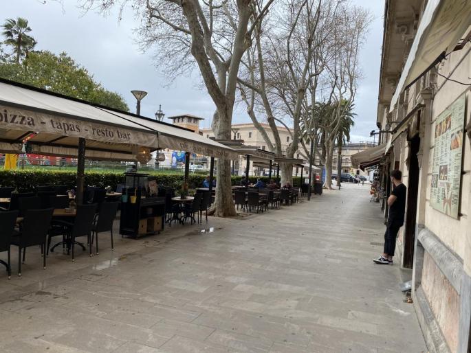 Empty restaurant terrace in Palma, Mallorca