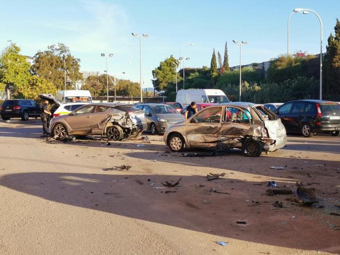 Cars crushed by 4x4 in Palma.