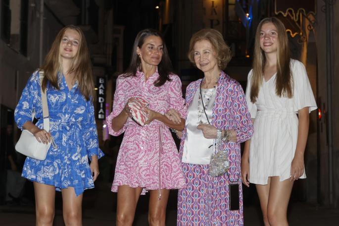 Queen Letizia of Spain with her daughters Princess Leonor and Infanta Sofia, and her mother-in-law Queen Sofia in Palma on Sunday.