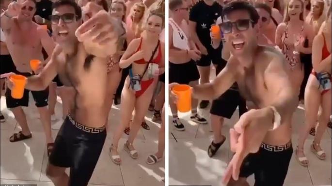 Rishi Sunak doppelgänger throwing shapes in Wayne Lineker's Ibiza club