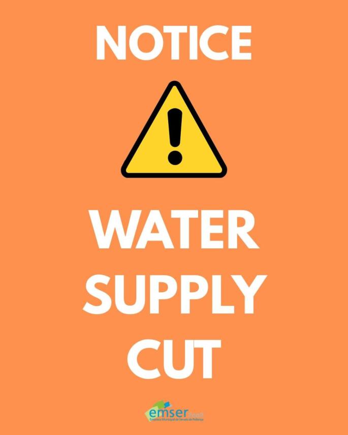 Notice of water supply cuts in Pollensa, Mallorca