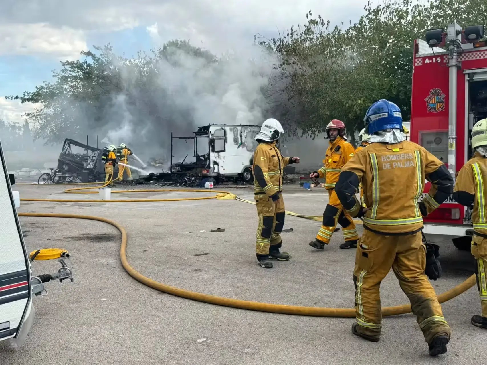 Fire and rescue at the scene of suspected arson in Palma, Mallorca