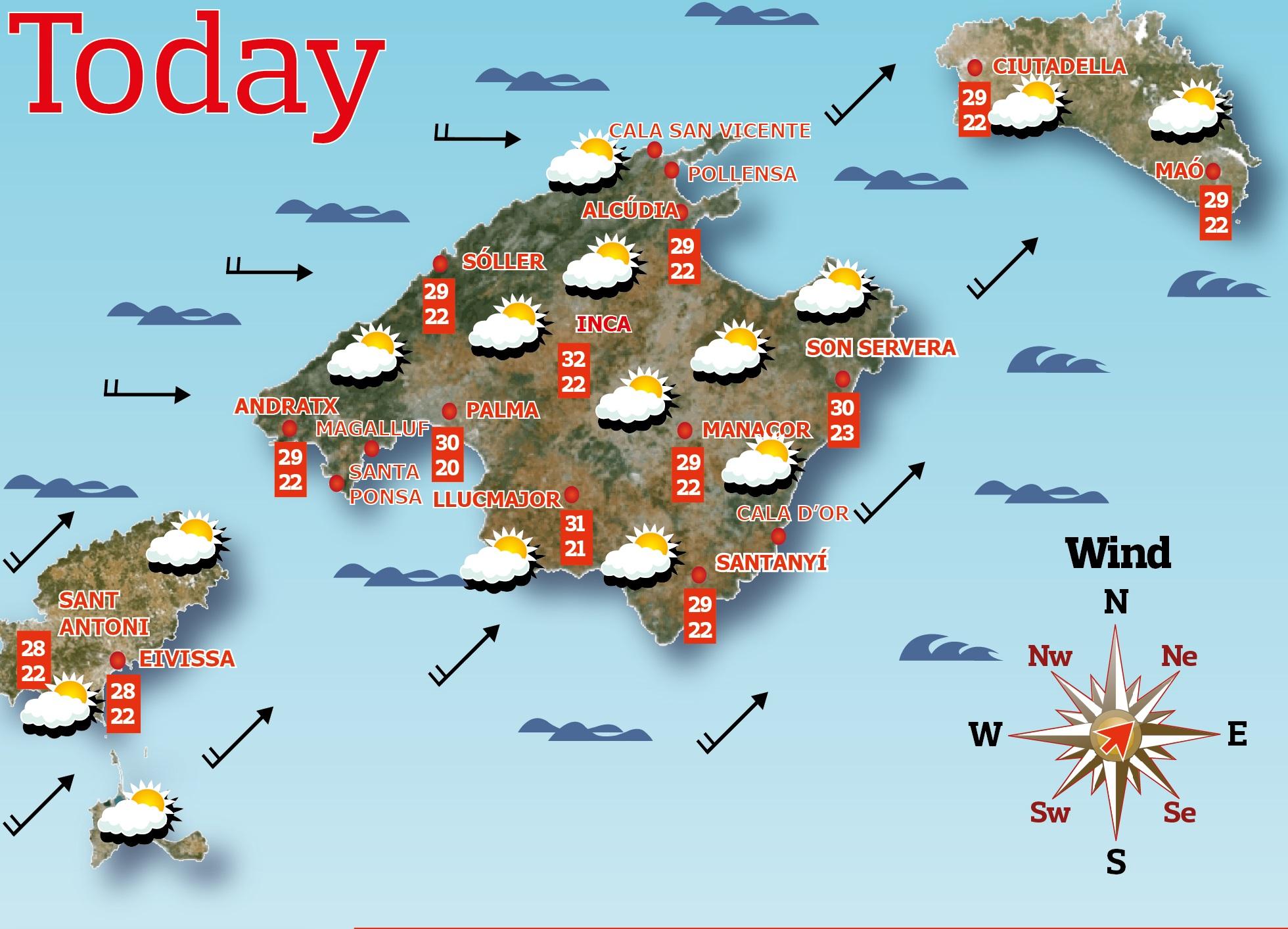 Tuesday's weather in Majorca Tuesday's weather in Majorca