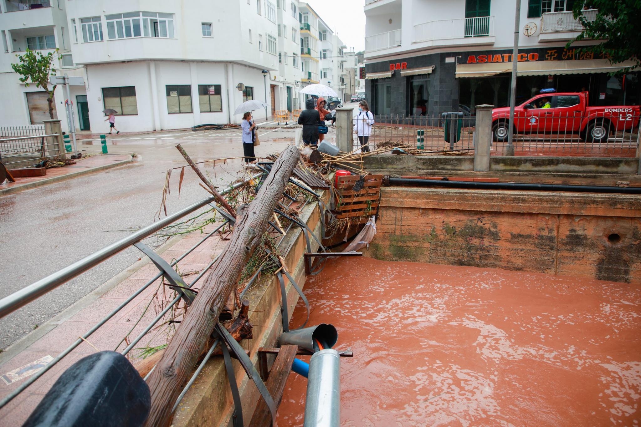 The stream in Ferreries (Minorca) was over flooded causing damage in its path