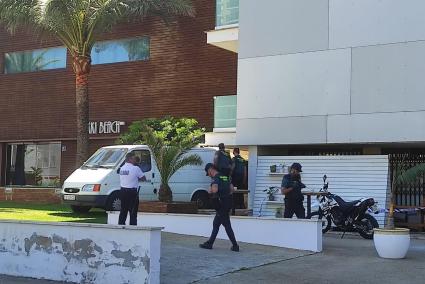 Guardia Civil officers at the scene of a British tourist fall from a hotel balcony in Magalluf, Mallorca