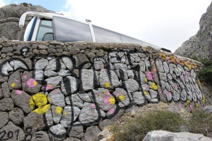 Graffiti on a dry-stone wall in the Tramuntana Mountains, Mallorca