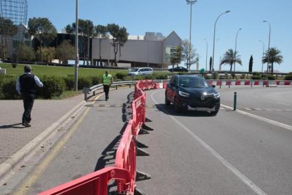 Barriers on the road to arrivals parking at Palma Son Sant Joan Airport in Mallorca