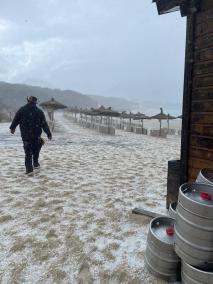 Hail on Cala Agulla beach in Capdepera, Mallorca