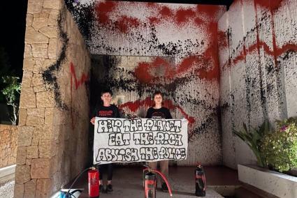 The activists outside Messi's house in Ibiza.