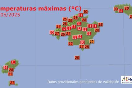 Temperatures in Mallorca, 30 May 2025