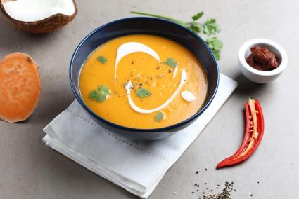 Red curried sweet potato soup with coconut milk