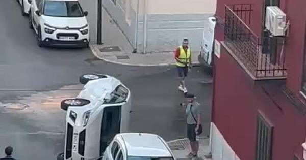 Tourists overturn car in Palma after ignoring give way sign
