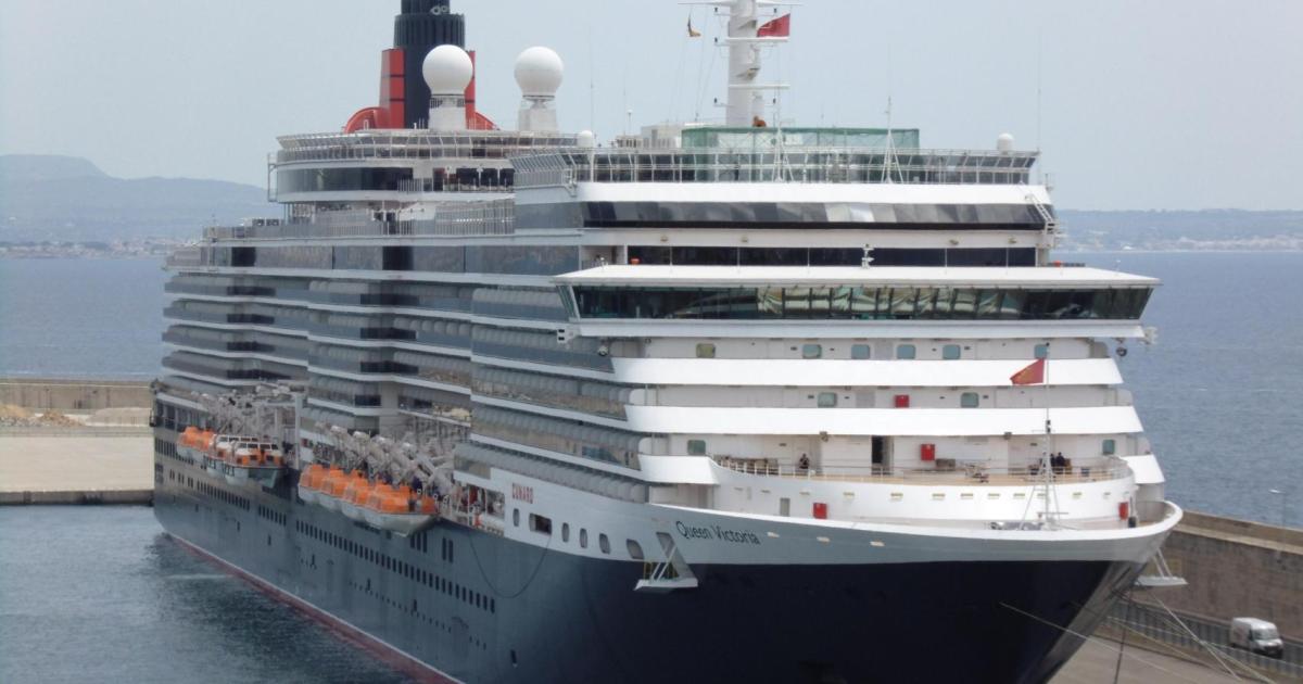 British cruise liner Queen Victoria docks in Palma